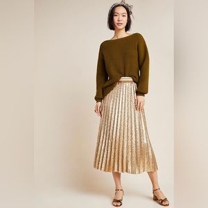Maeve by Anthropologie Natalia Gold Sequin Midi Skirt Size 2
